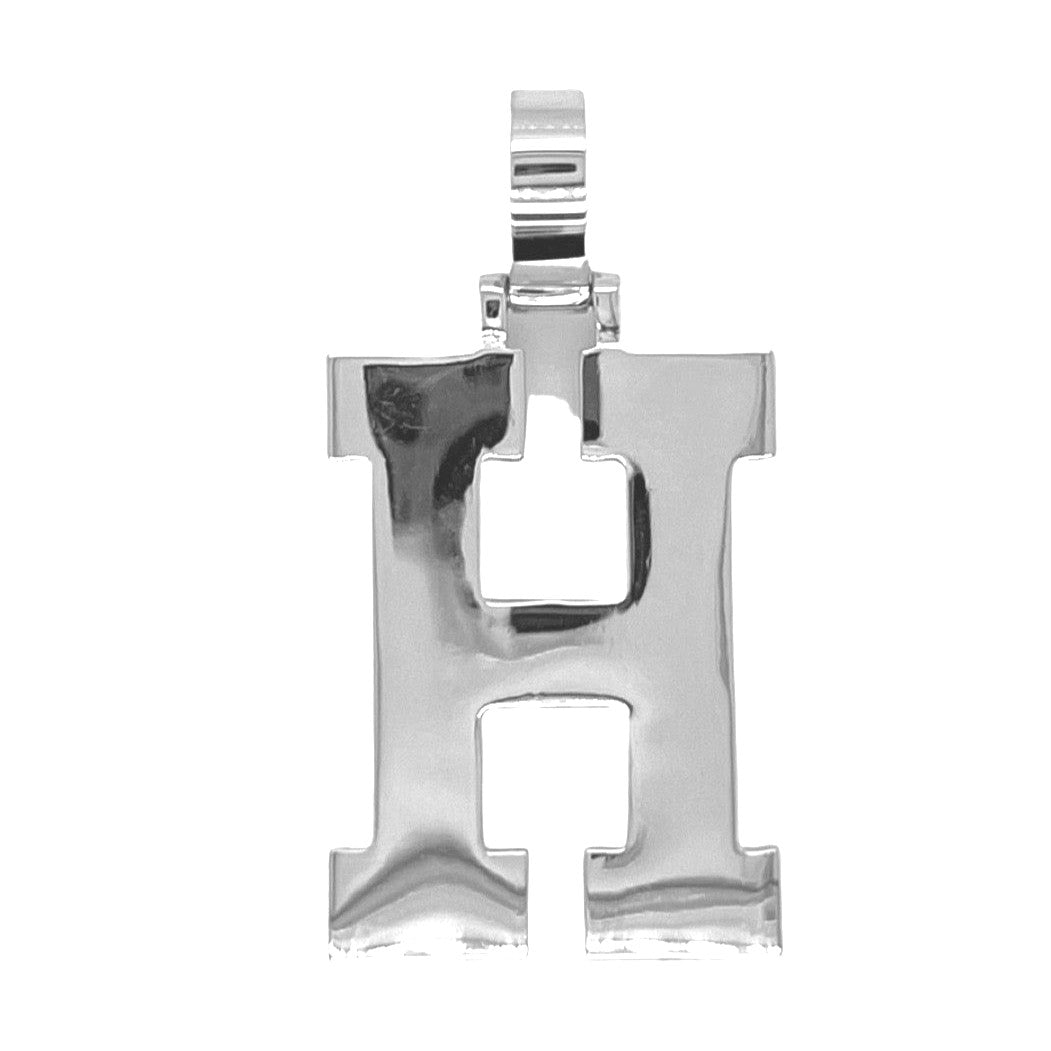 10K White Gold 3D Letter H Initial Diamond Pendant 1.68 CT 1.5"