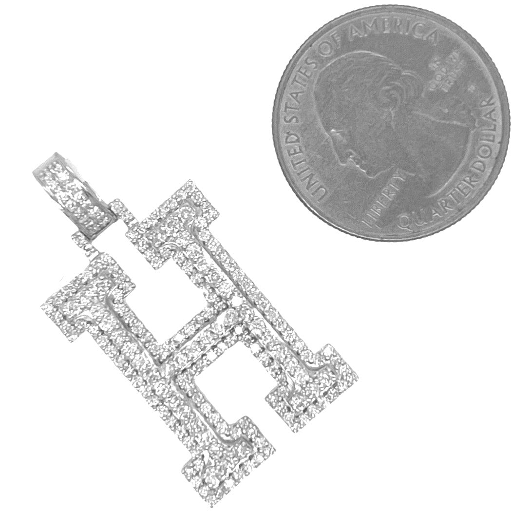 10K White Gold 3D Letter H Initial Diamond Pendant 1.68 CT 1.5"
