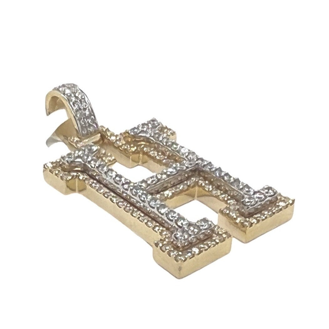 10K Yellow White Gold 3D Letter H Initial Diamond Pendant 1.68 CT 1.5"