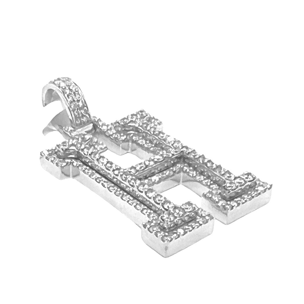 10K White Gold 3D Letter H Initial Diamond Pendant 1.68 CT 1.5"