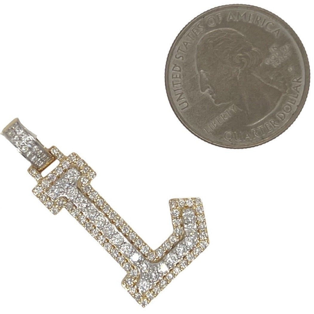 10K Yellow White Gold 3D Letter L Initial Diamond Pendant 1.44 CT 1.5"