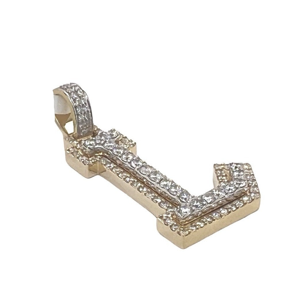 10K Yellow White Gold 3D Letter L Initial Diamond Pendant 1.44 CT 1.5"