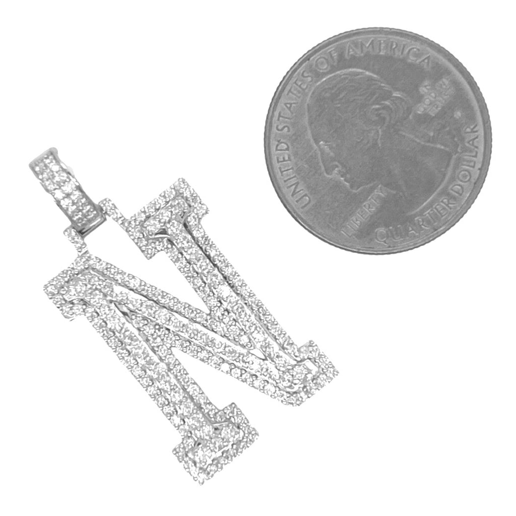 10K White Gold 3D Letter N Initial Diamond Pendant 1.62 CT 1.5"