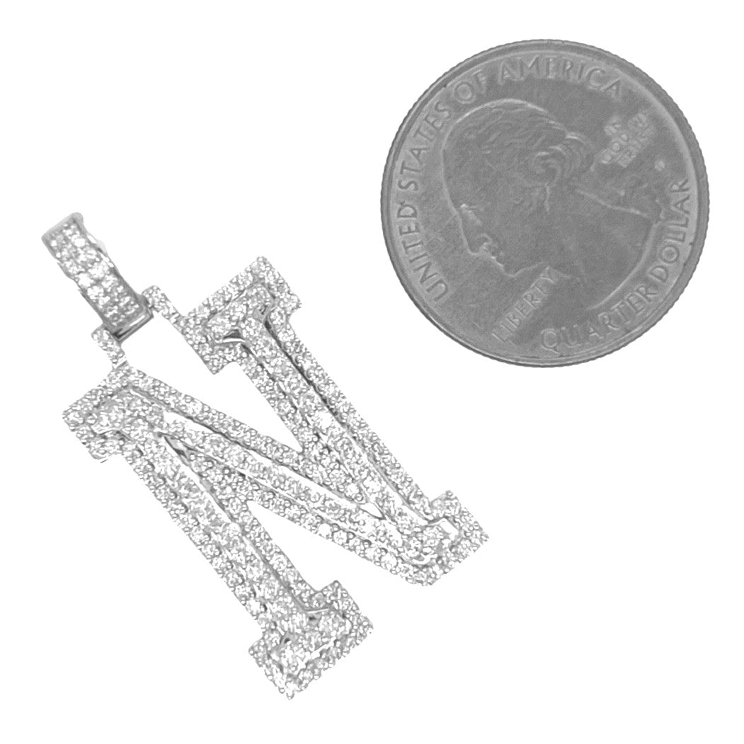 10K White Gold 3D Letter N Initial Diamond Pendant 1.62 CT 1.5"