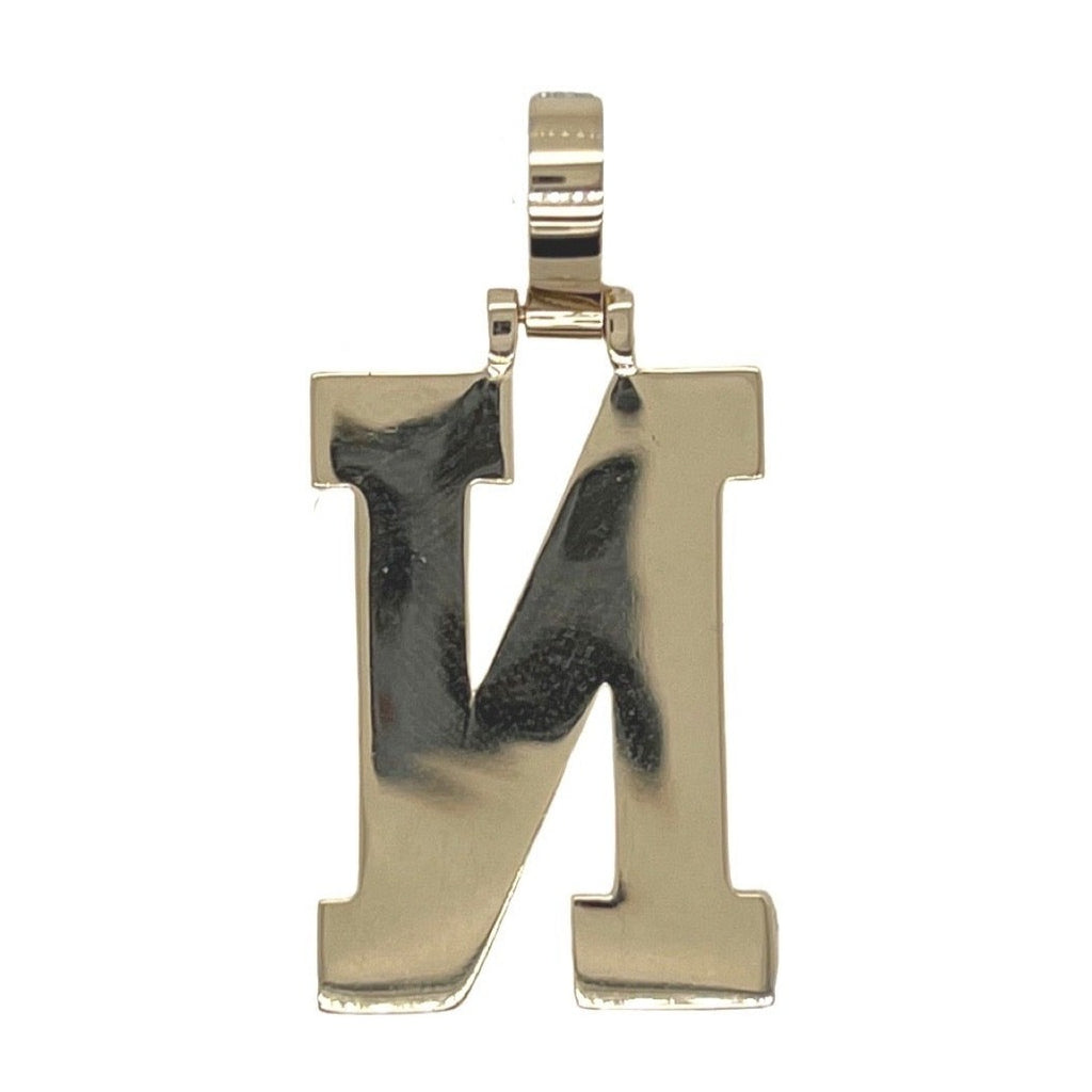 10K Yellow White Gold 3D Letter N Initial Diamond Pendant 1.62 CT 1.5"