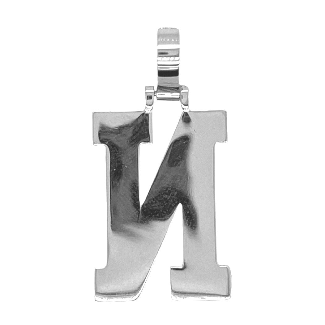 10K White Gold 3D Letter N Initial Diamond Pendant 1.62 CT 1.5"