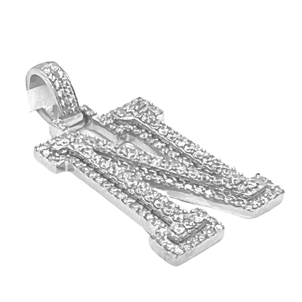 10K White Gold 3D Letter N Initial Diamond Pendant 1.62 CT 1.5"