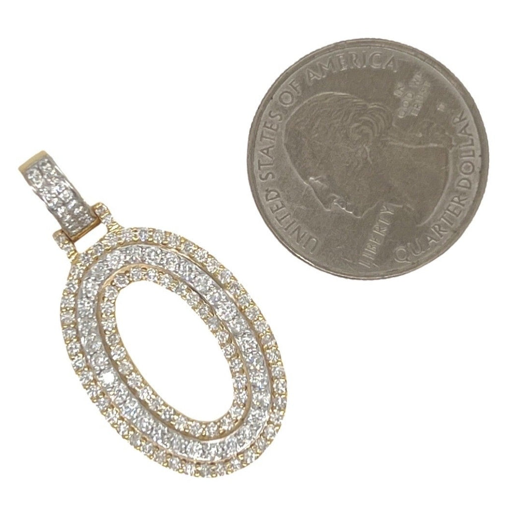 10K Yellow White Gold 3D Letter O Initial Diamond Pendant 1.07 CT 1.5"