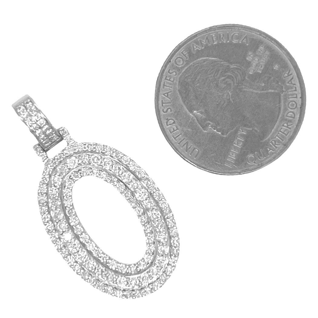 10K White Gold 3D Letter O Initial Diamond Pendant 1.07 CT 1.5"