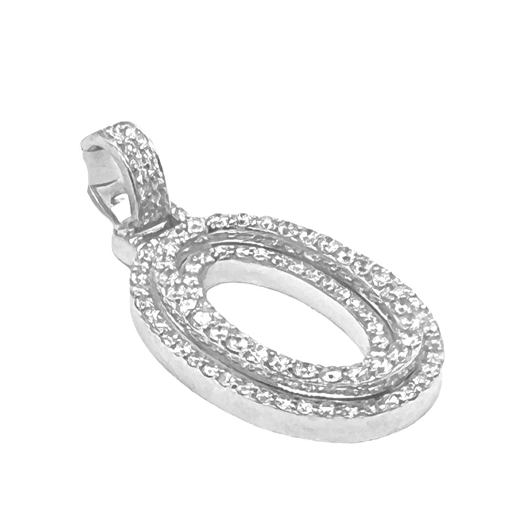 10K White Gold 3D Letter O Initial Diamond Pendant 1.07 CT 1.5"