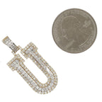 10K Yellow White Gold 3D Letter U Initial Diamond Pendant 1.64 CT 1.5"