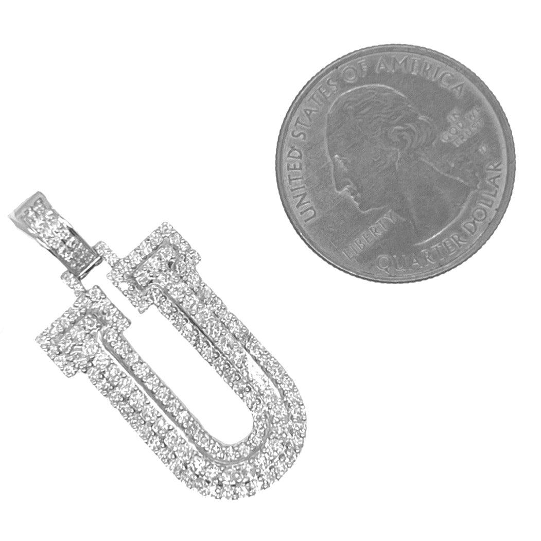 10K White Gold 3D Letter U Initial Diamond Pendant 1.64 CT 1.5"