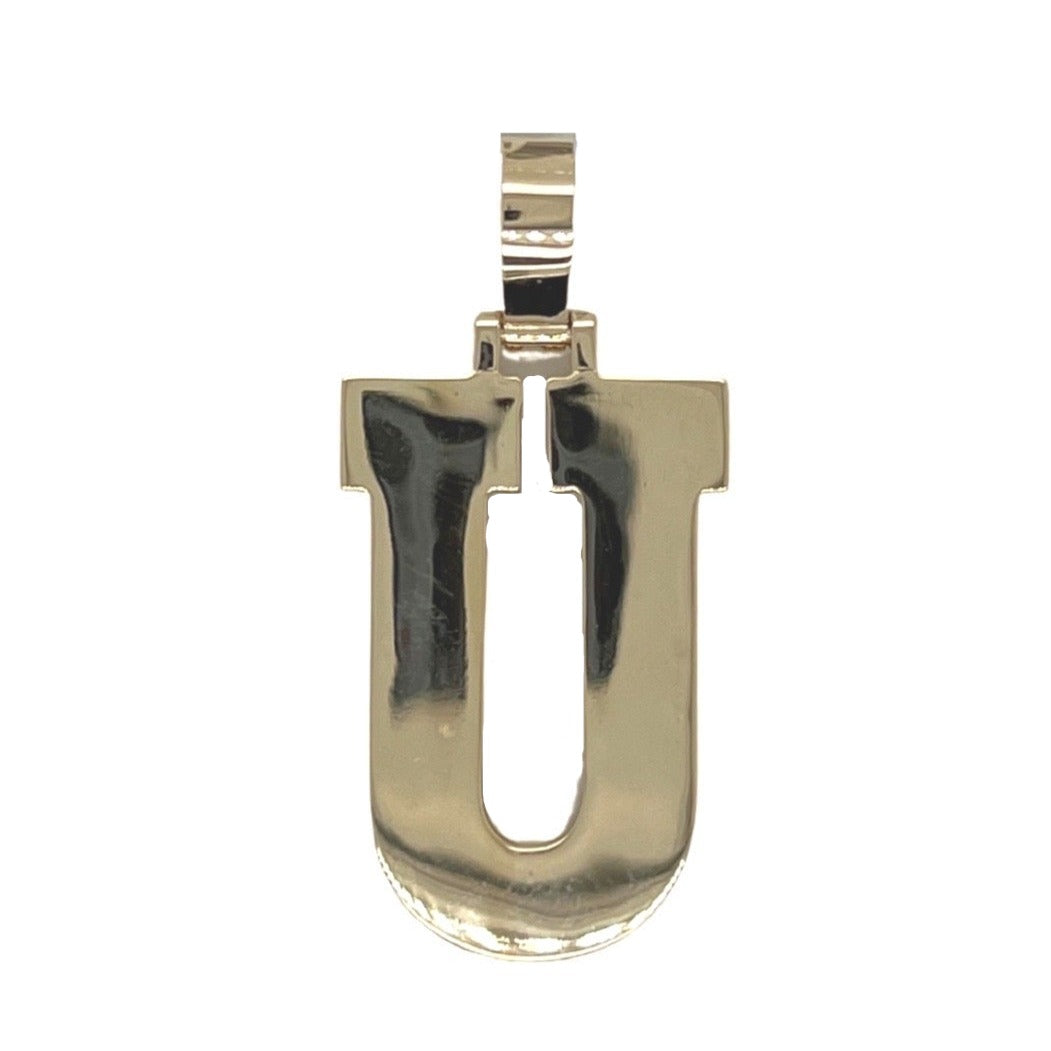 10K Yellow White Gold 3D Letter U Initial Diamond Pendant 1.64 CT 1.5"