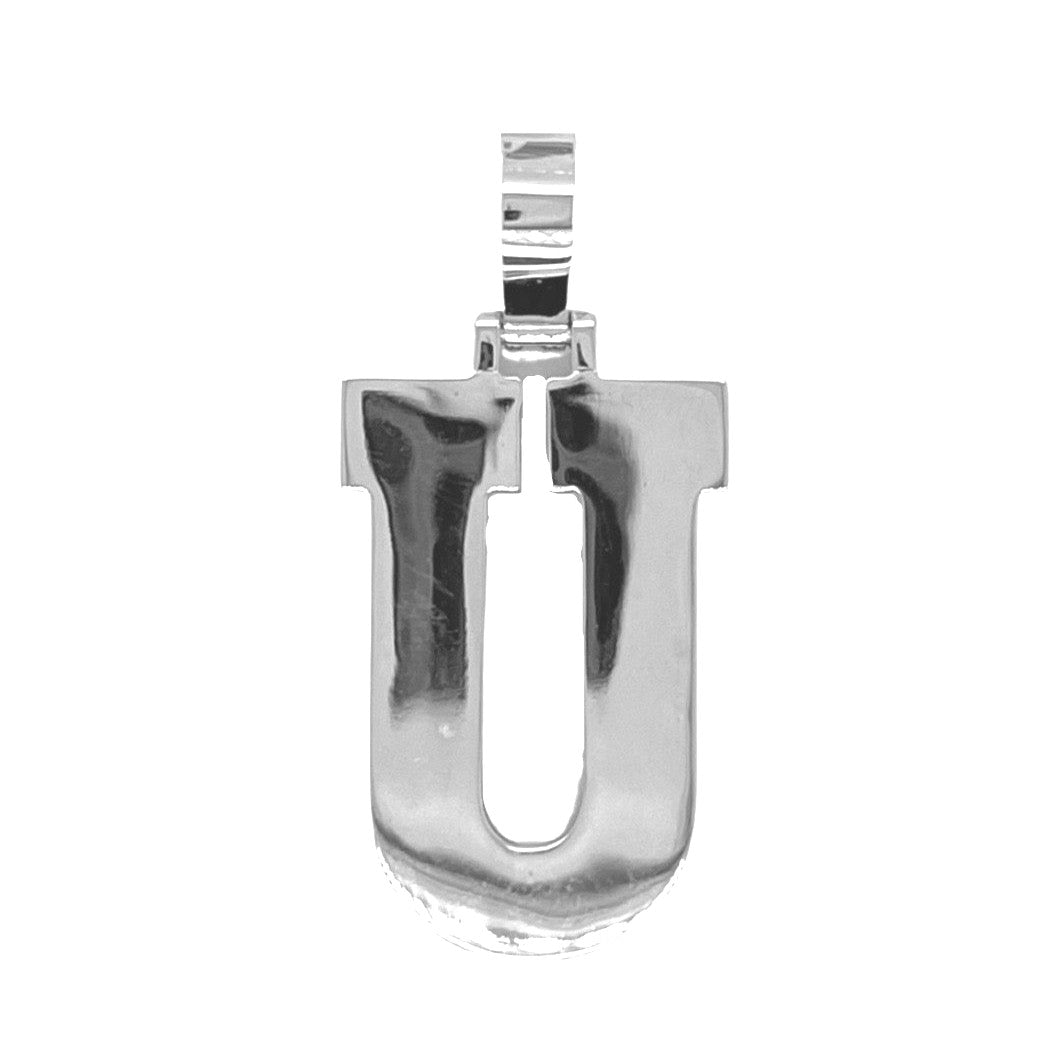 10K White Gold 3D Letter U Initial Diamond Pendant 1.64 CT 1.5"