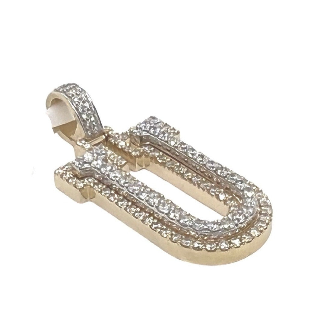 10K Yellow White Gold 3D Letter U Initial Diamond Pendant 1.64 CT 1.5"