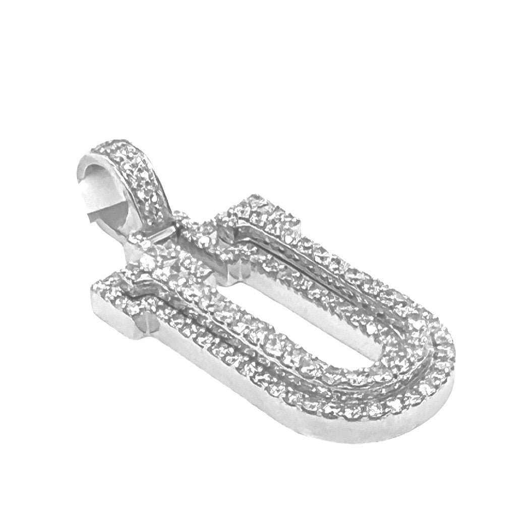 10K White Gold 3D Letter U Initial Diamond Pendant 1.64 CT 1.5"