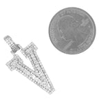 10K White Gold 3D Letter V Initial Diamond Pendant 1.24 CT 1.5"