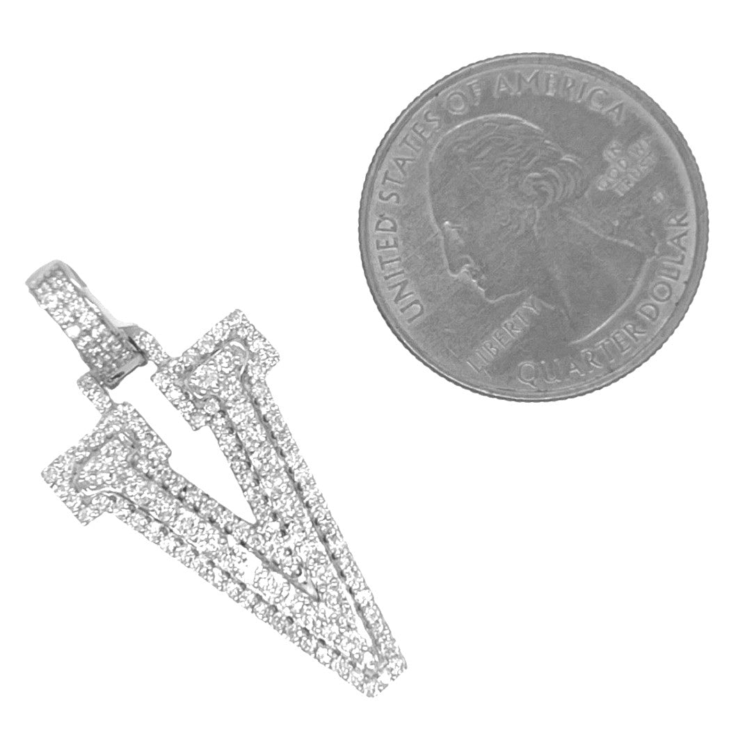 10K White Gold 3D Letter V Initial Diamond Pendant 1.24 CT 1.5"
