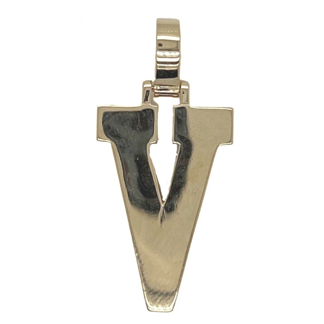 10K Yellow White Gold 3D Letter V Initial Diamond Pendant 1.24 CT 1.5"