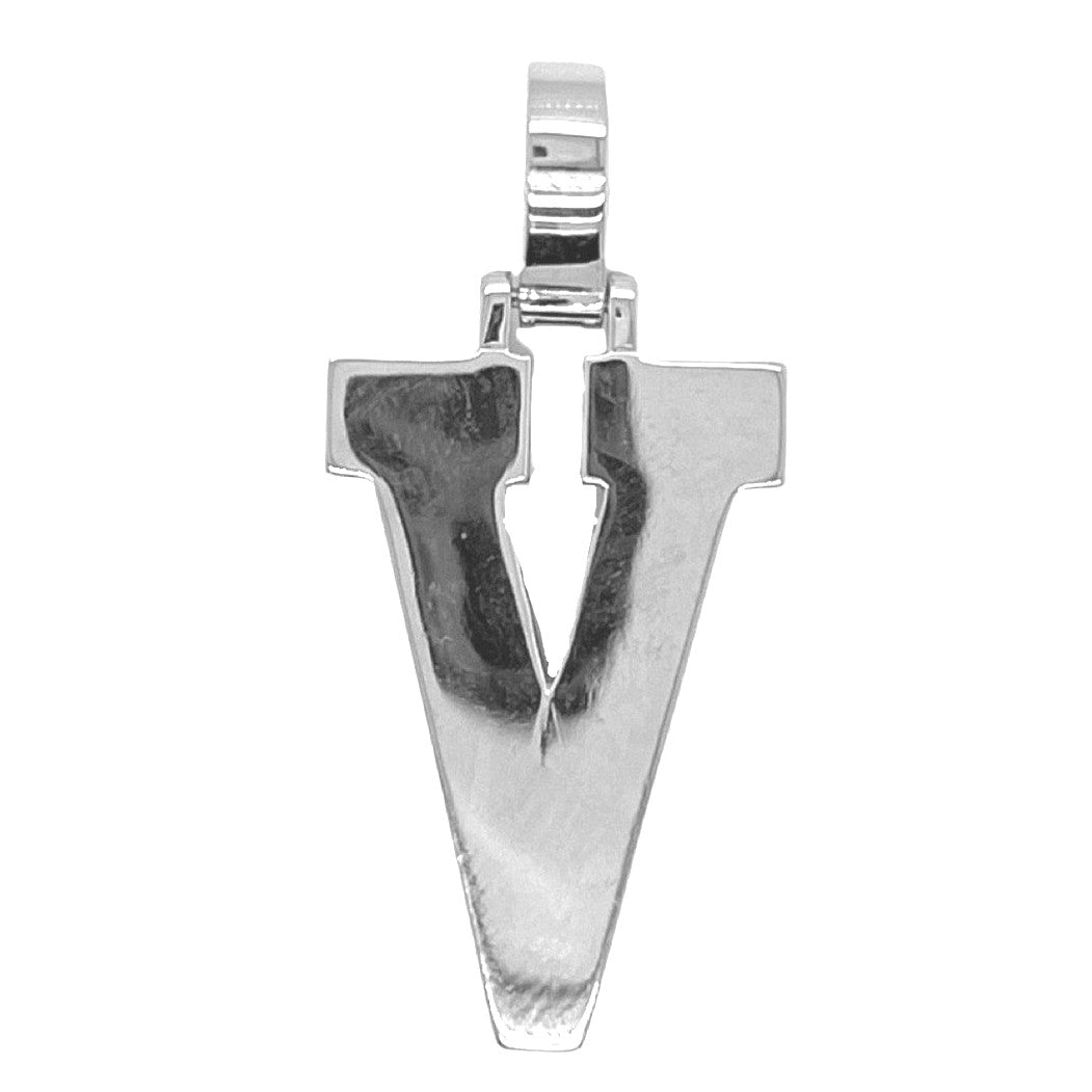 10K White Gold 3D Letter V Initial Diamond Pendant 1.24 CT 1.5"