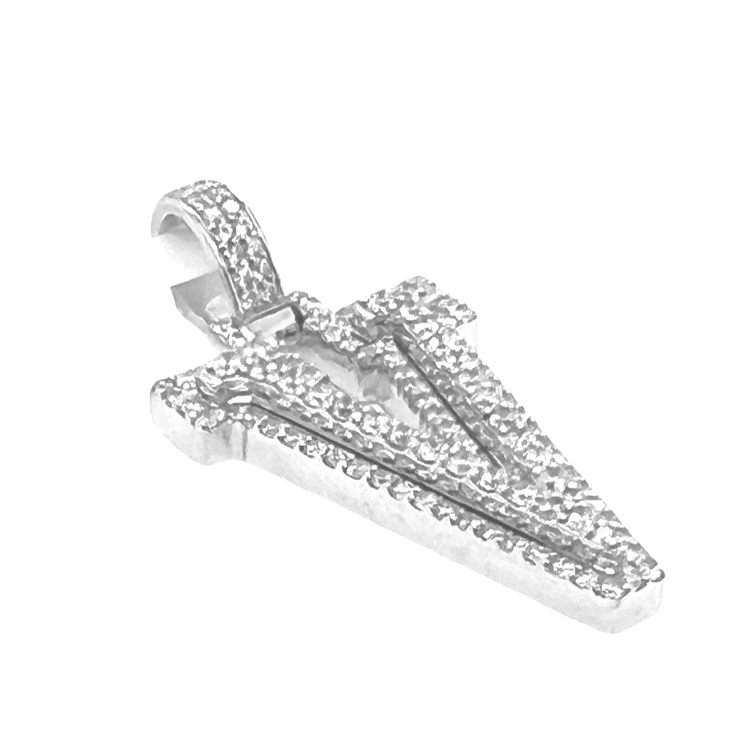 10K White Gold 3D Letter V Initial Diamond Pendant 1.24 CT 1.5"
