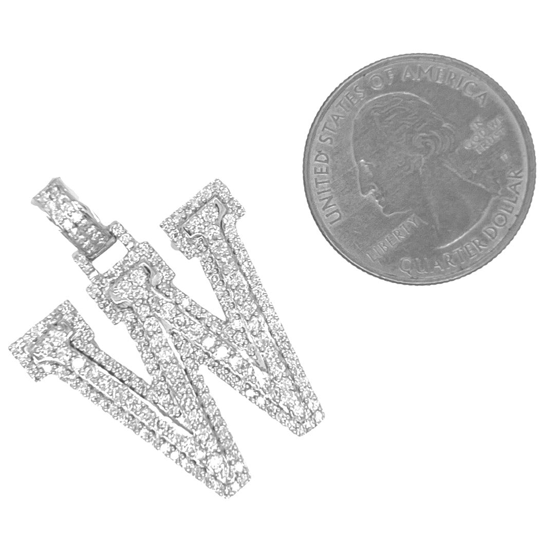 10K White Gold 3D Letter W Initial Diamond Pendant 2.05 CT 1.5"