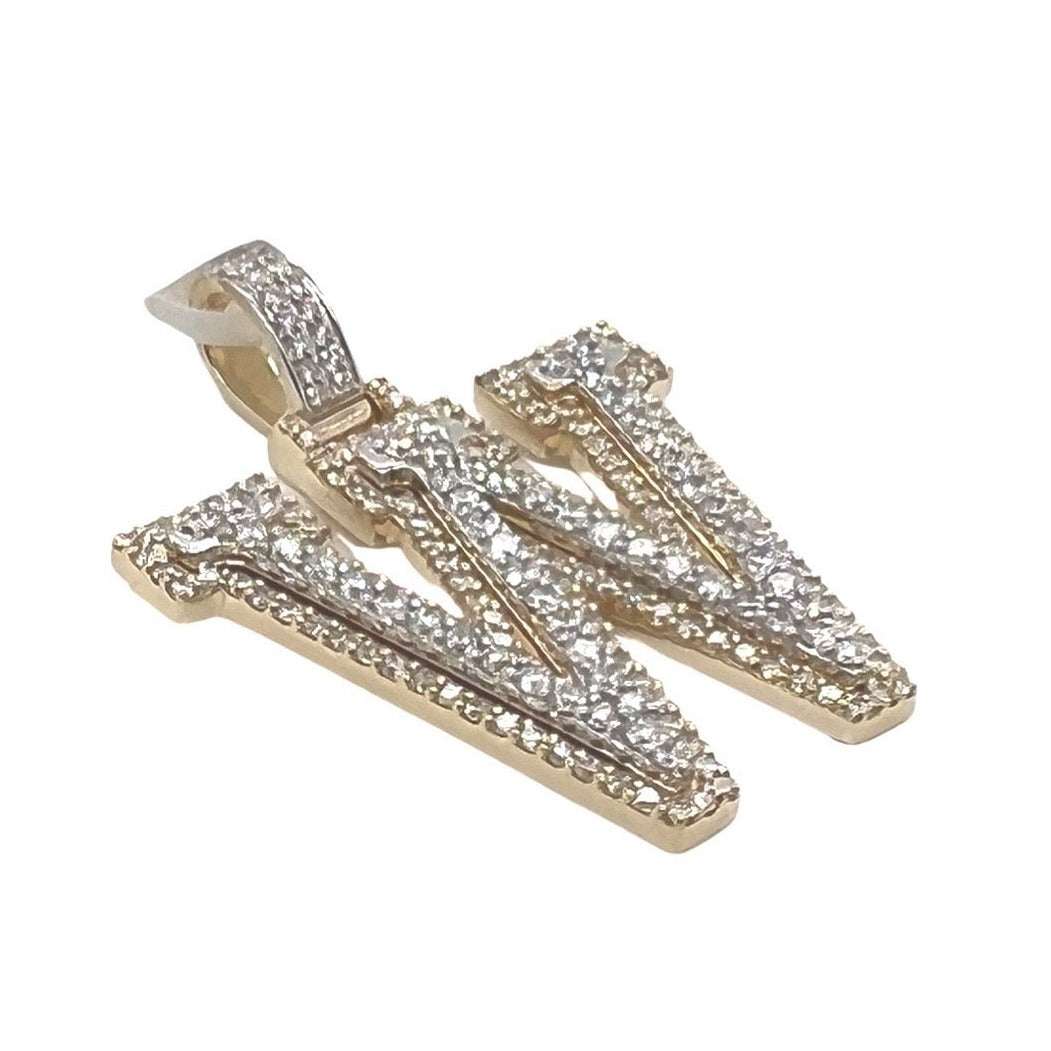 10K Yellow White Gold 3D Letter W Initial Diamond Pendant 2.05 CT 1.5"