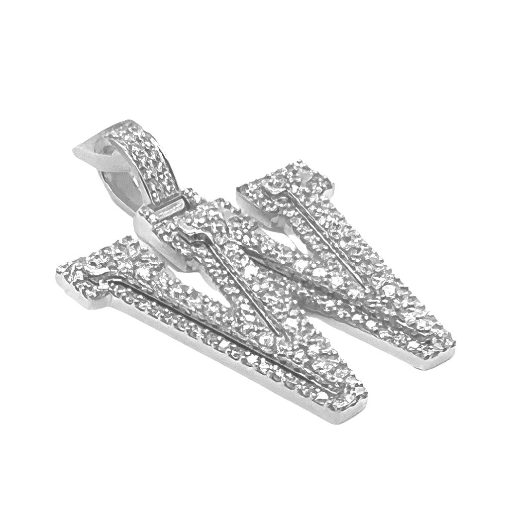 10K White Gold 3D Letter W Initial Diamond Pendant 2.05 CT 1.5"