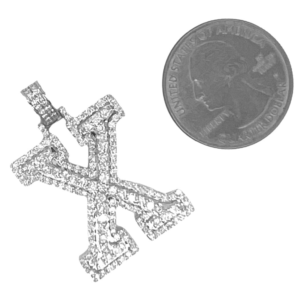 10K White Gold 3D Letter X Initial Diamond Pendant 1.62 CT 1.5"