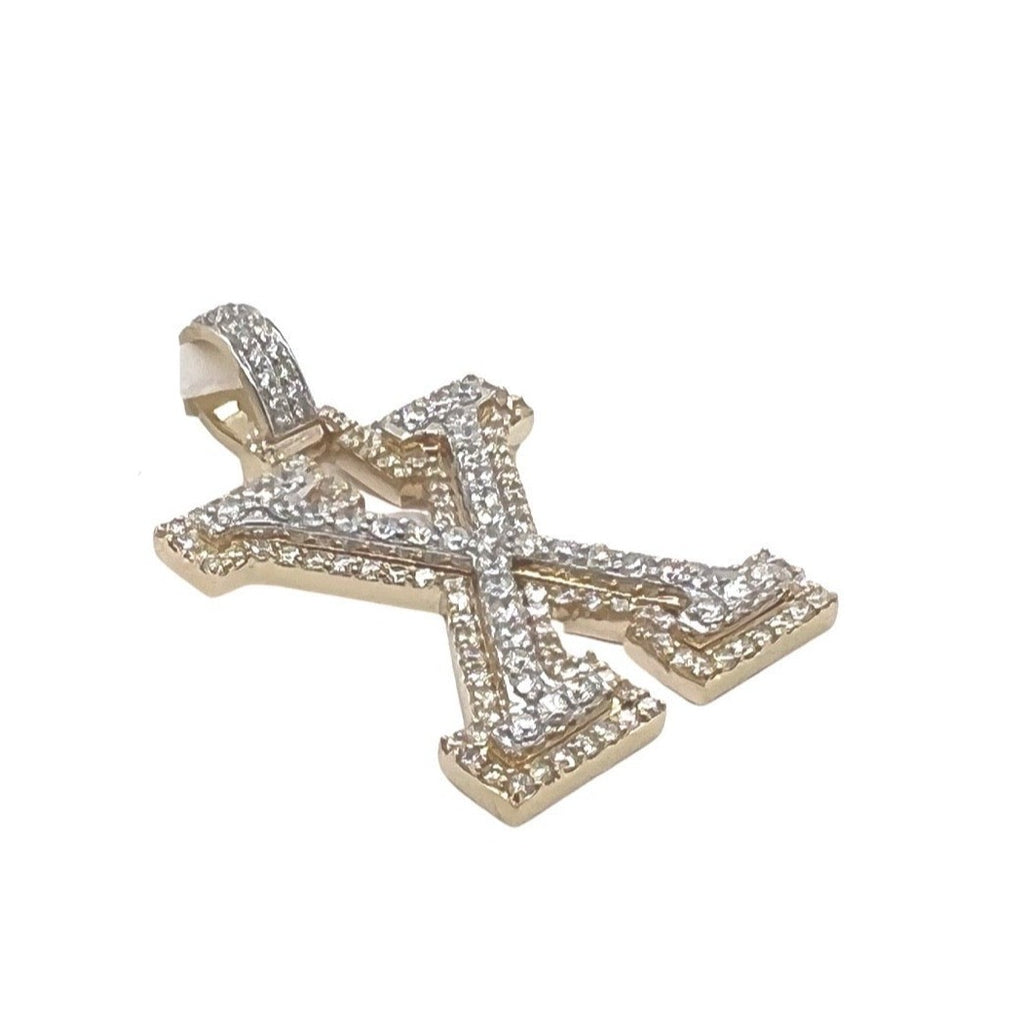 10K Yellow White Gold 3D Letter X Initial Diamond Pendant 1.62 CT 1.5"