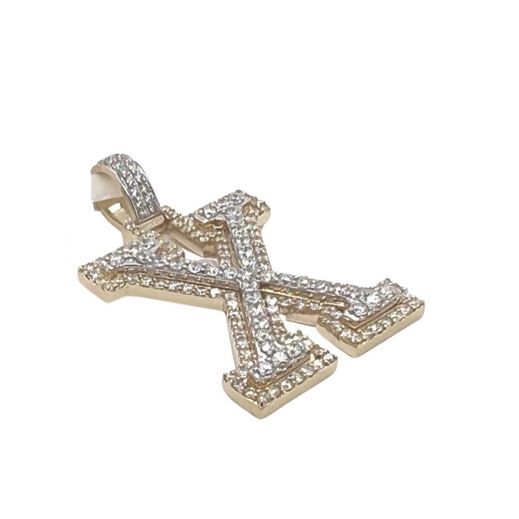 10K Yellow White Gold 3D Letter X Initial Diamond Pendant 1.62 CT 1.5"