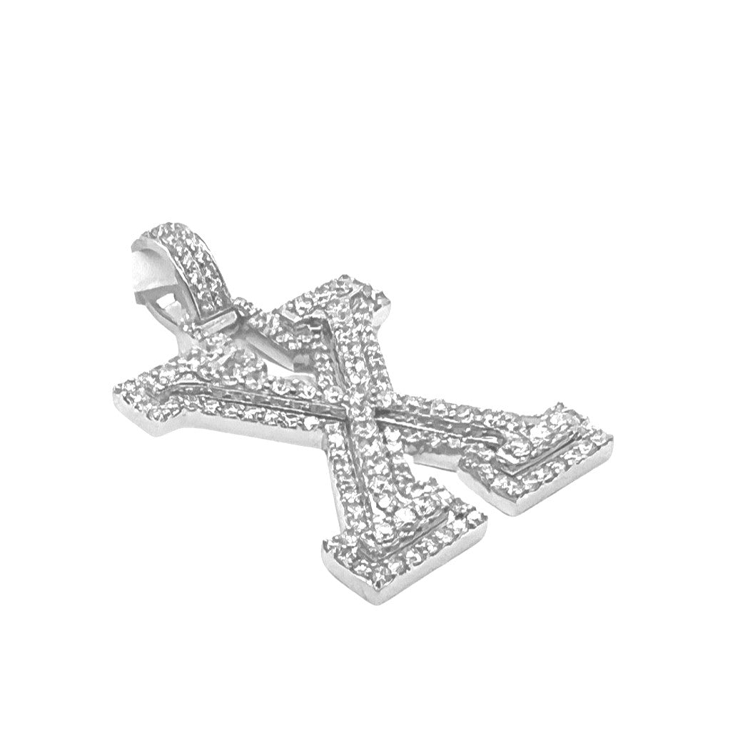 10K White Gold 3D Letter X Initial Diamond Pendant 1.62 CT 1.5"