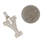 10K Yellow White Gold 3D Letter Y Initial Diamond Pendant 1.40 CT 1.5"