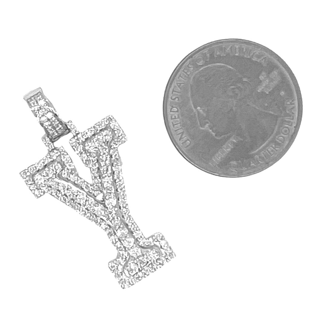 10K White Gold 3D Letter Y Initial Diamond Pendant 1.40 CT 1.5"