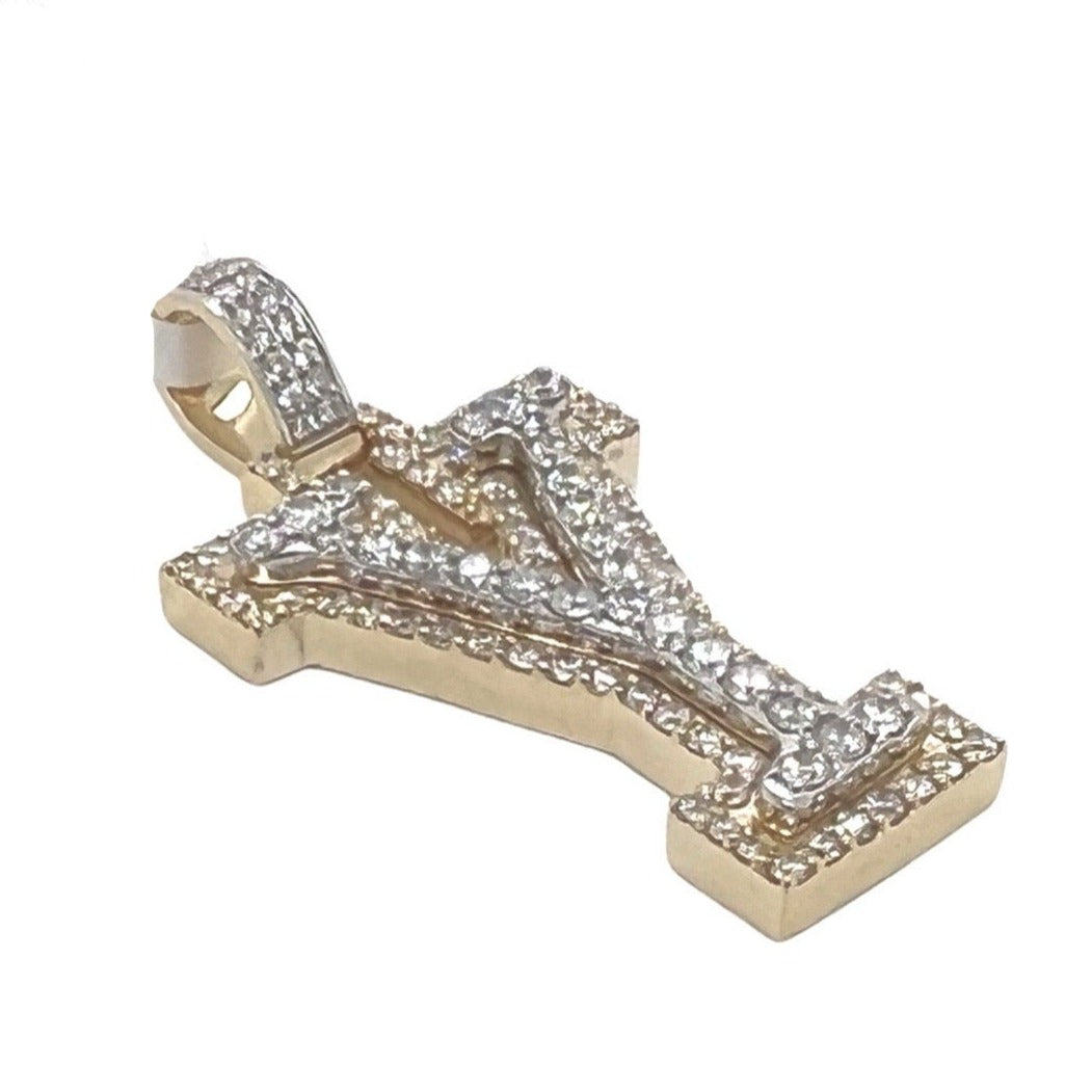 10K Yellow White Gold 3D Letter Y Initial Diamond Pendant 1.40 CT 1.5"