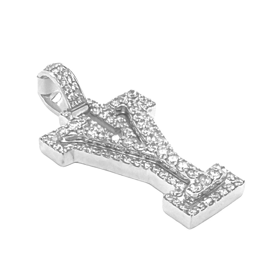 10K White Gold 3D Letter Y Initial Diamond Pendant 1.40 CT 1.5"