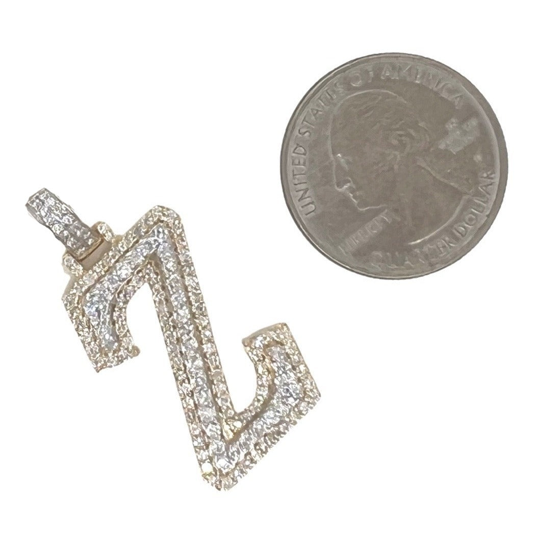 10K Yellow White Gold 3D Letter Z Initial Diamond Pendant 1.49 CT 1.5"