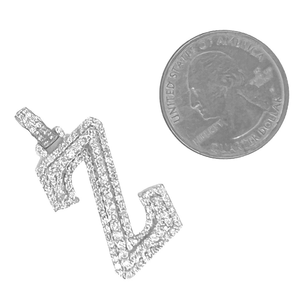 10K White Gold 3D Letter Z Initial Diamond Pendant 1.49 CT 1.5"