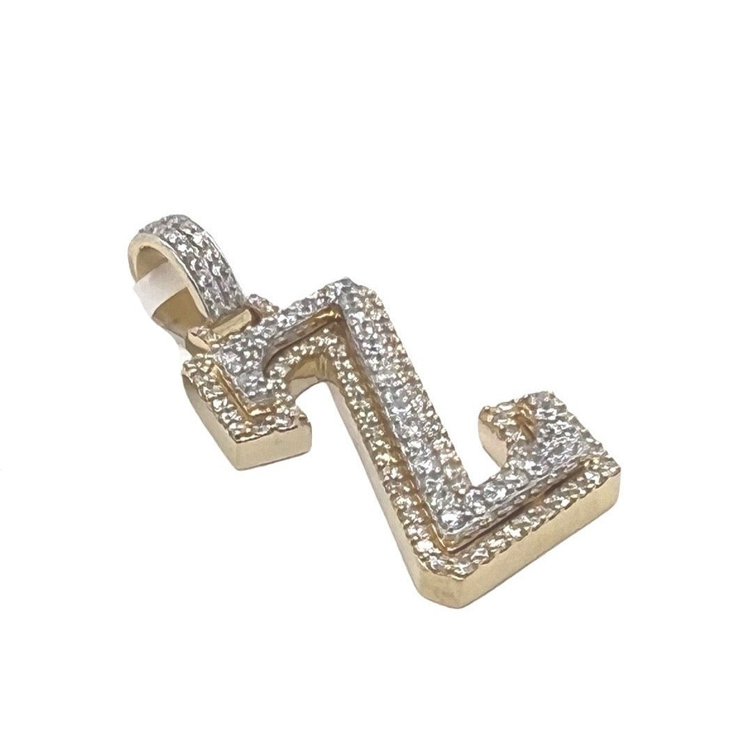 10K Yellow White Gold 3D Letter Z Initial Diamond Pendant 1.49 CT 1.5"