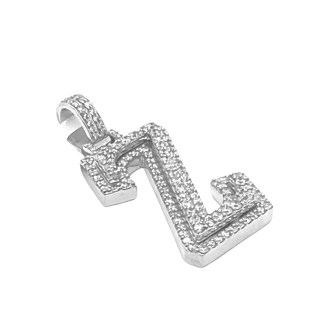 10K White Gold 3D Letter Z Initial Diamond Pendant 1.49 CT 1.5"