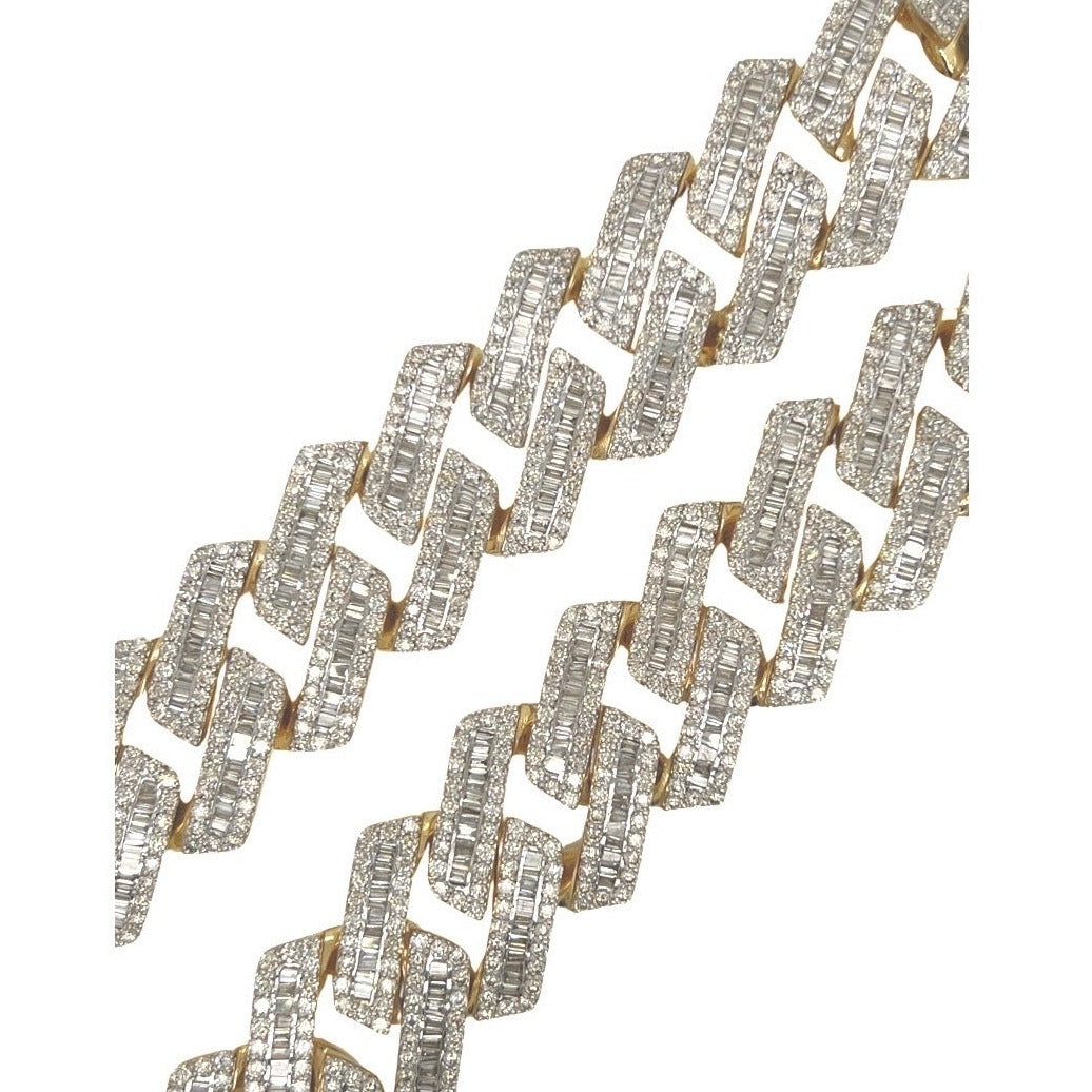 10K Yellow Gold 24MM Miami Cuban Baguette VS Diamond Chain 75.67 CT