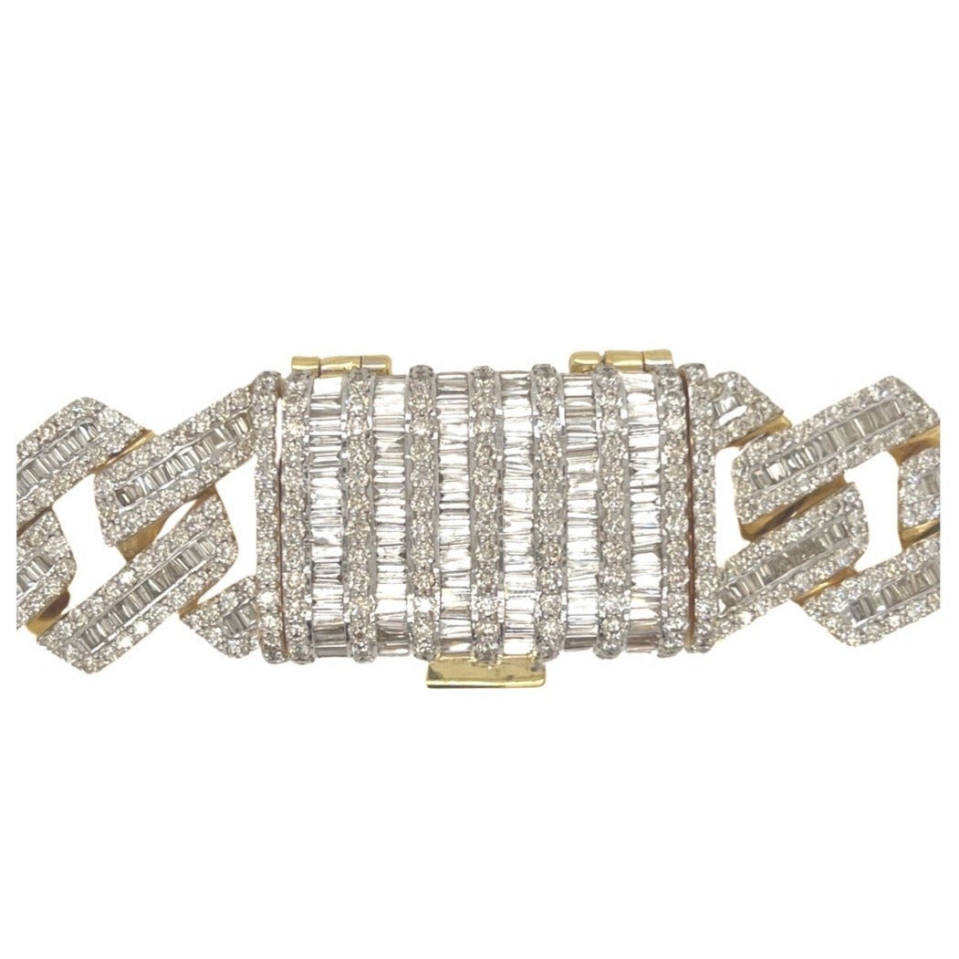 10K Yellow Gold 24MM Miami Cuban Baguette VS Diamond Chain 75.67 CT