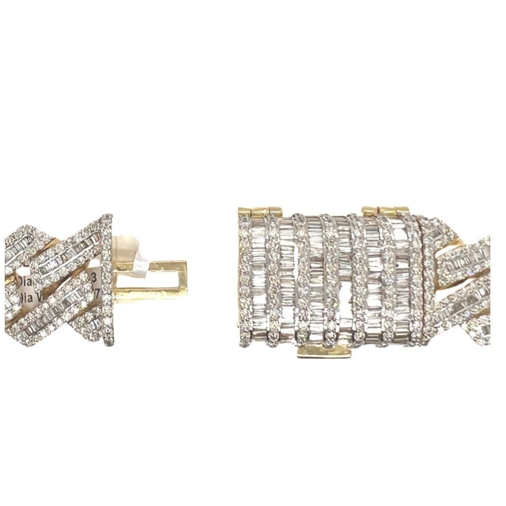 10K Yellow Gold 24MM Miami Cuban Baguette VS Diamond Chain 75.67 CT