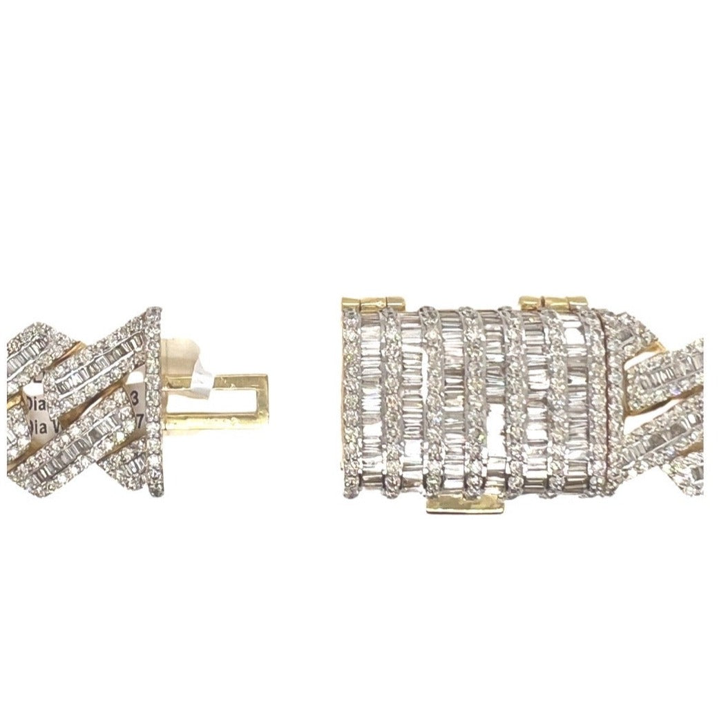 10K Yellow Gold 24MM Miami Cuban Baguette VS Diamond Chain 75.67 CT