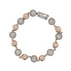 10K Rose White Gold 9MM Rosary Bead Diamond Bracelet 7.35 CT 8.5"