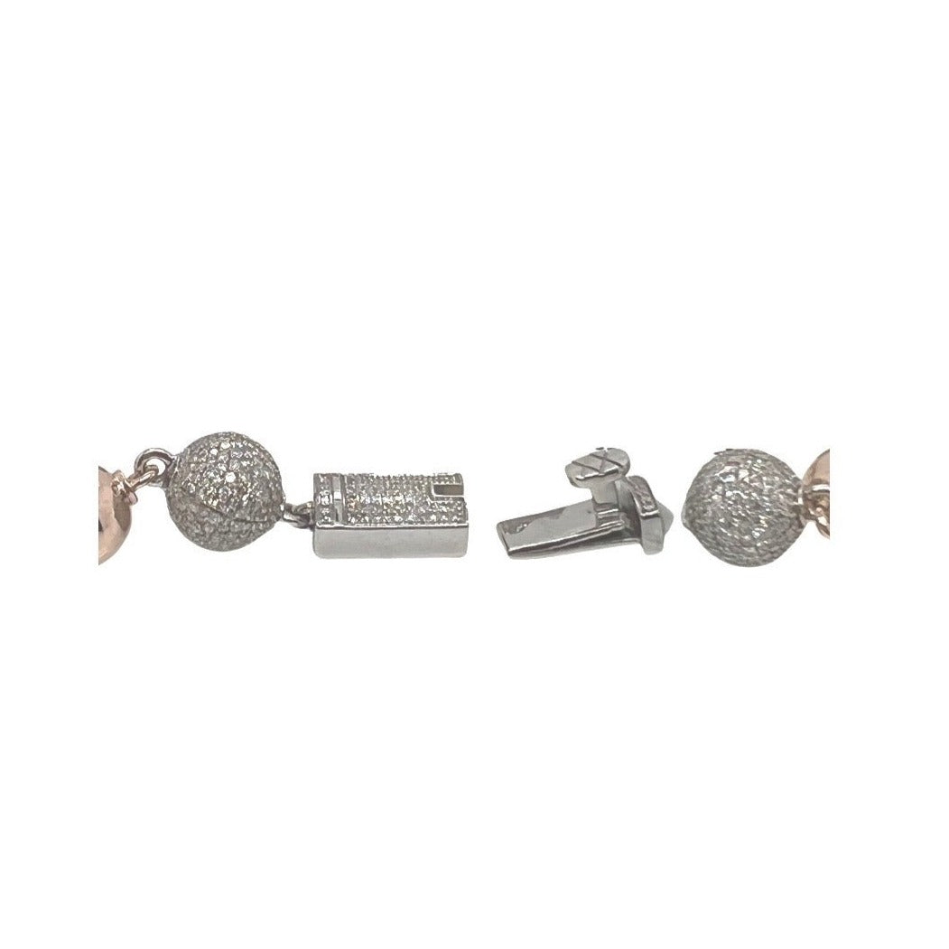 10K Rose White Gold 9MM Rosary Bead Diamond Bracelet 7.35 CT 8.5"