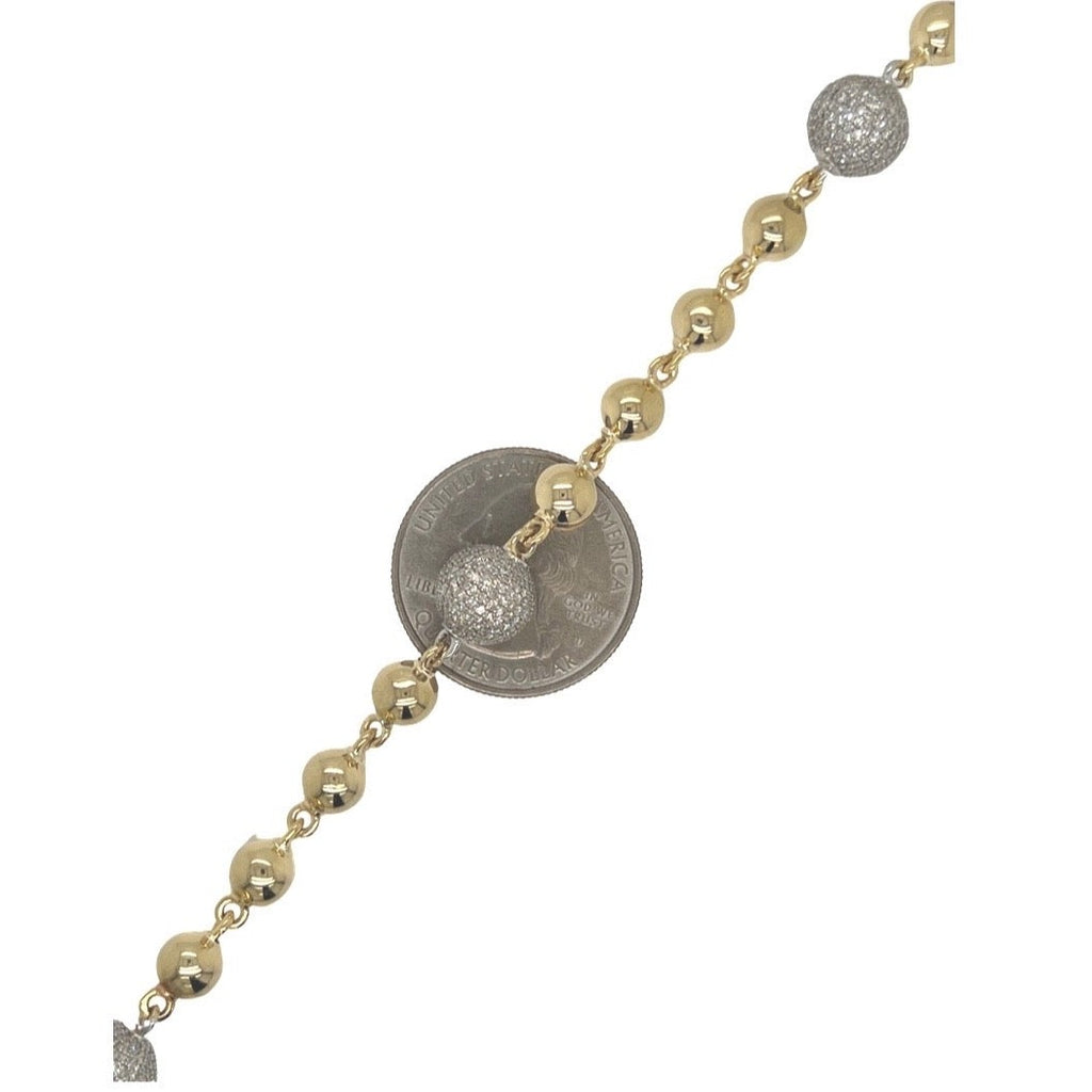 10K Yellow White Gold 9MM Rosary Bead Diamond Bracelet 2.95 CT 8.5"
