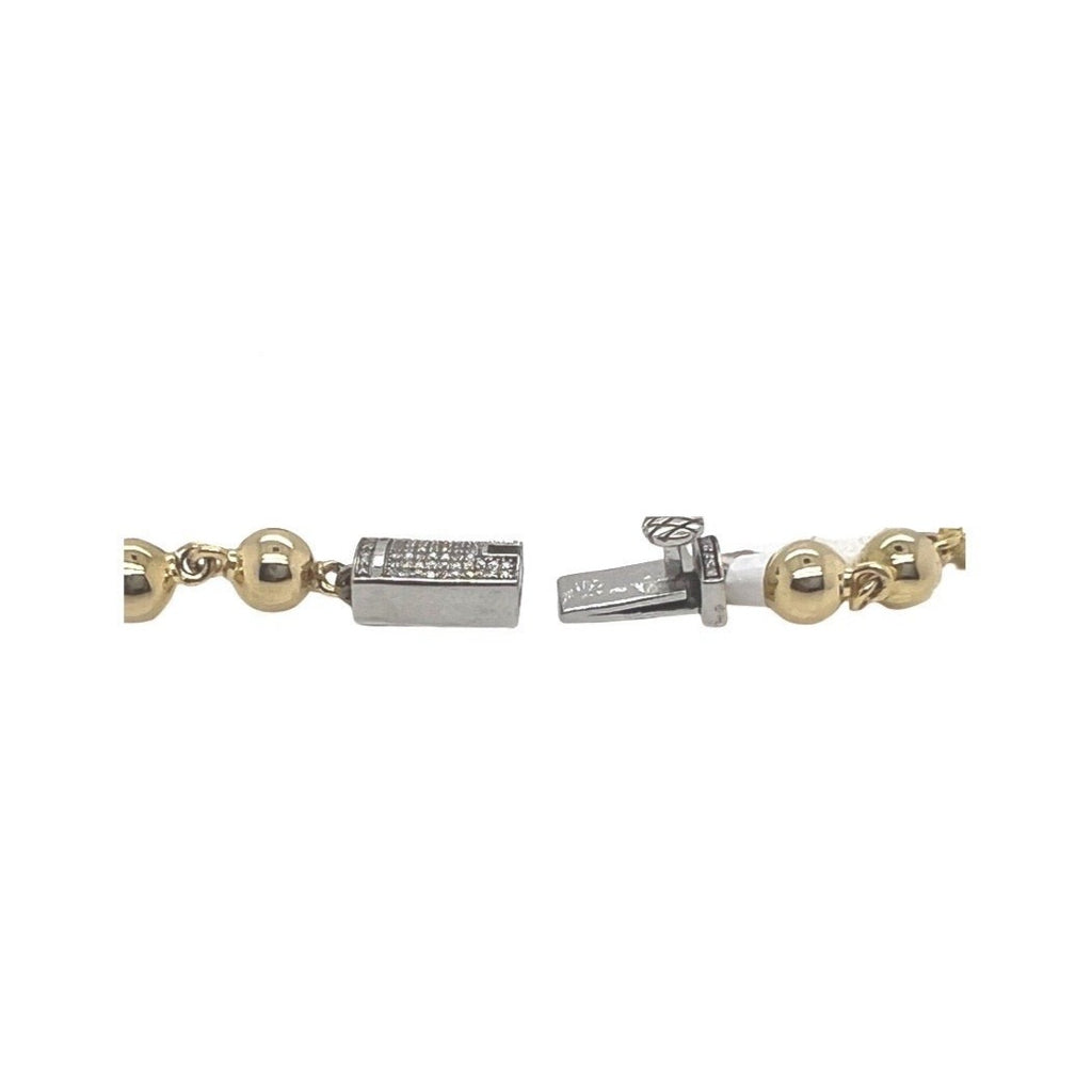 10K Yellow White Gold 9MM Rosary Bead Diamond Bracelet 2.95 CT 8.5"