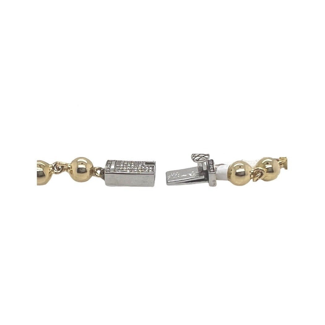 10K Yellow White Gold 9MM Rosary Bead Diamond Bracelet 2.95 CT 8.5"