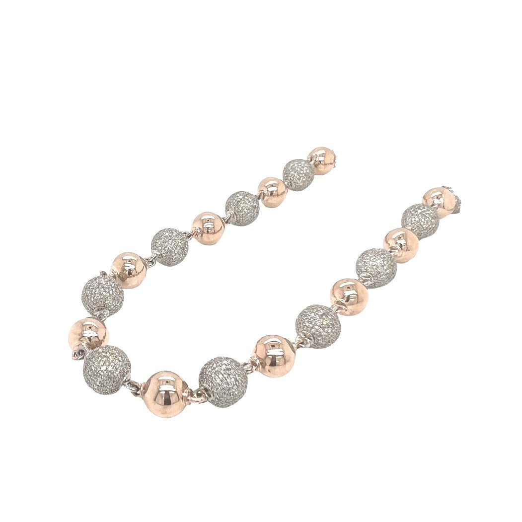 10K Rose White Gold 9MM Rosary Bead Diamond Necklace 18.28 CT - 22"
